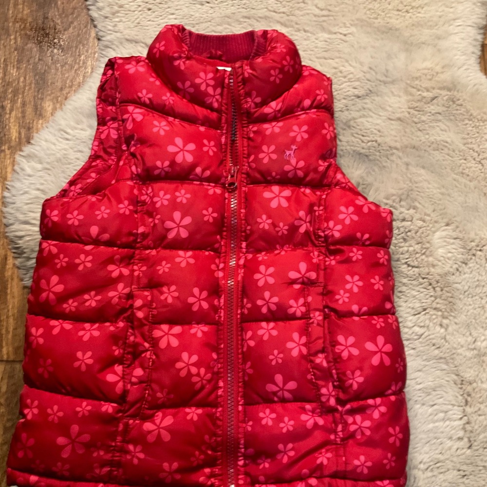 Old Navy Insulated Puffer Vest Red‎ Pink Floral Girls Size Small Kids
